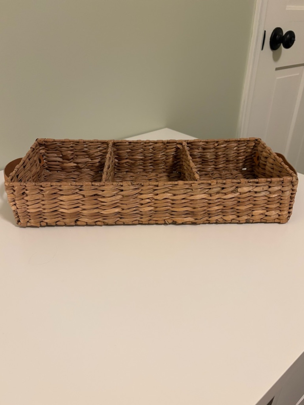 Hearth & Hand Woven 3-Compartment Rectangular Basket Tray in Natural Tan